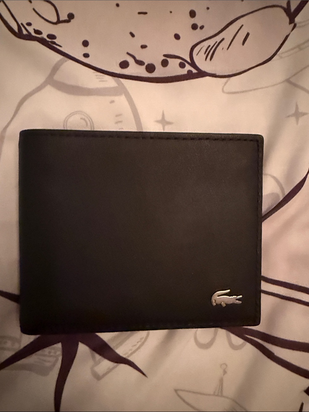 Lacoste Black Leather Men's Bi-Fold Wallet with Silver Croc Logo
